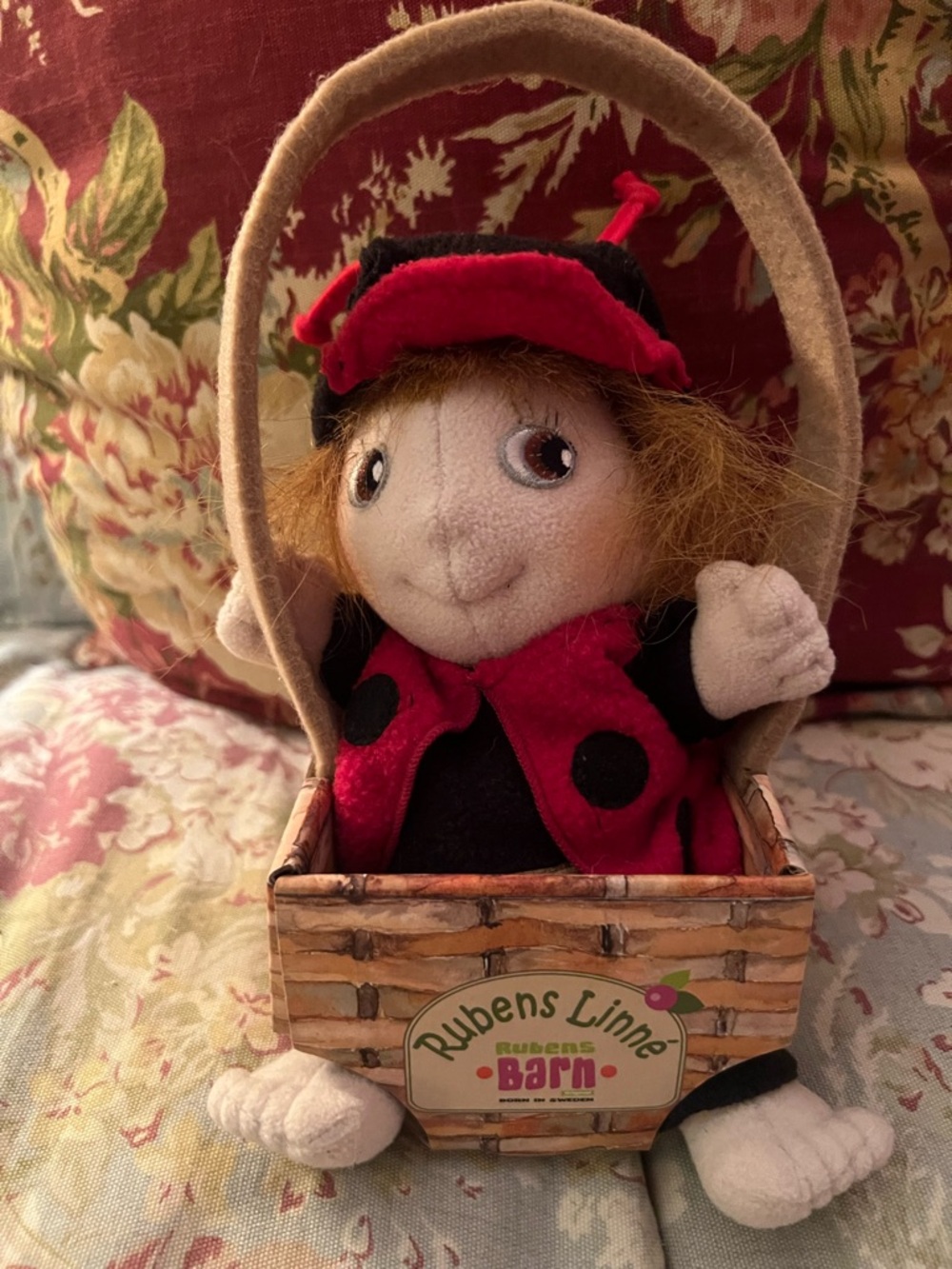 Reuben’s Barn Plush Ladybug Doll in Woven Basket - Red & Black